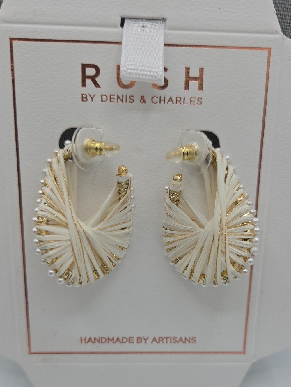 5 for $25! RUSH by Denis & Charles Cream Gold Tone Wrapped Hoop Earrings
